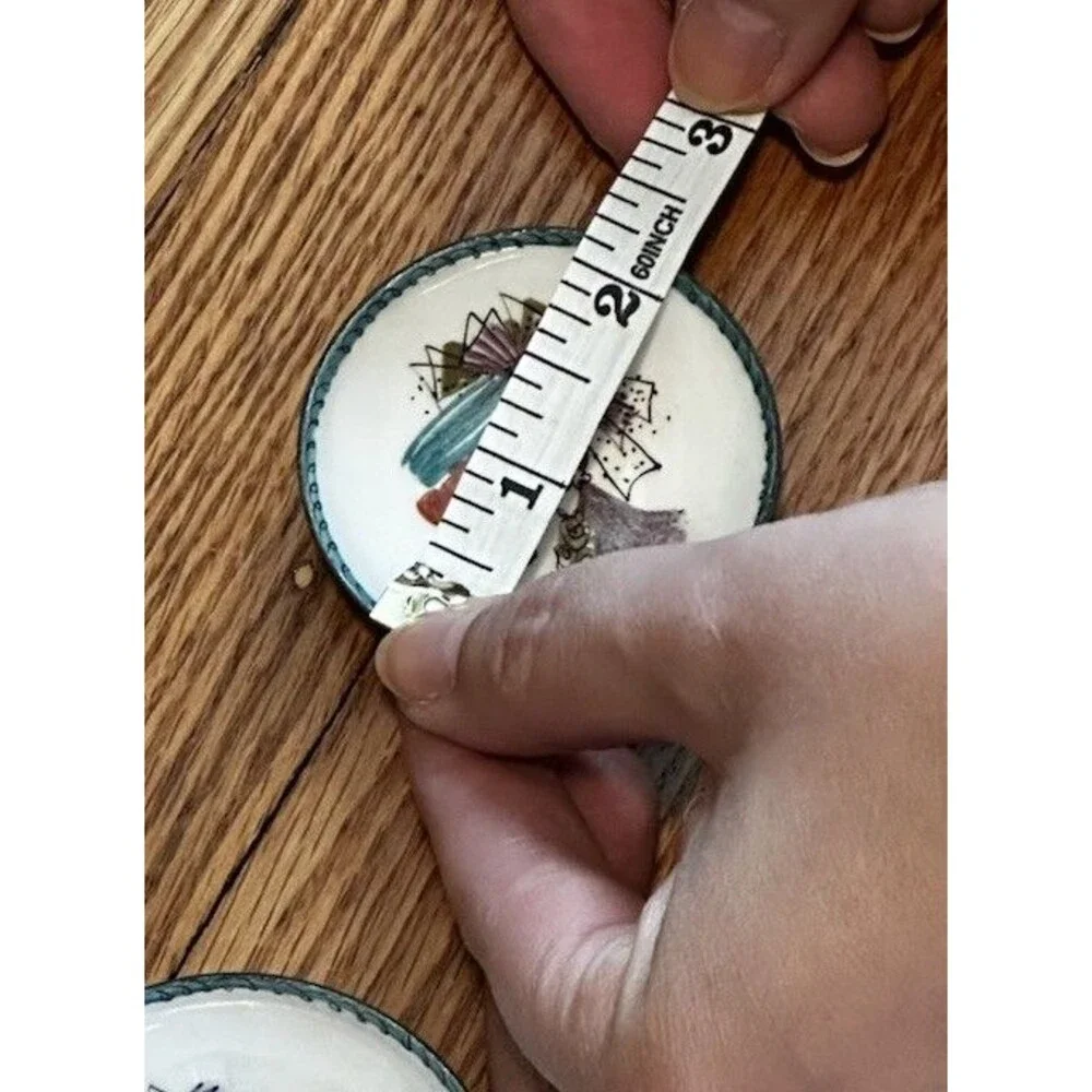 Set Of 3 Mid Century Handmade Trinket Enamel Dishes Victorian Woman Dish Vintage